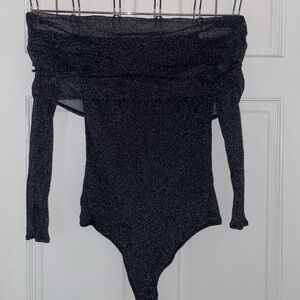 Elegant Black OTS Sparkling Bodysuit